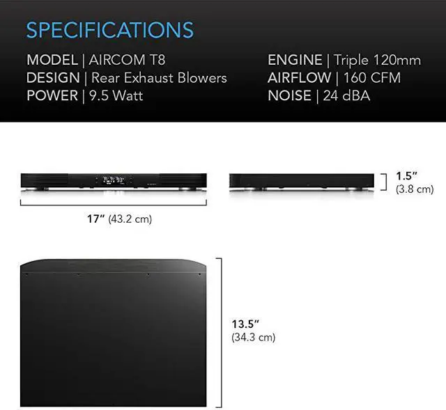 Alt view image 6 of 7 - AIRCOM T8 Quiet Cooling Blower Fan System 17 RearExhaust for Receivers Amps DVR AV Cabinet Components
