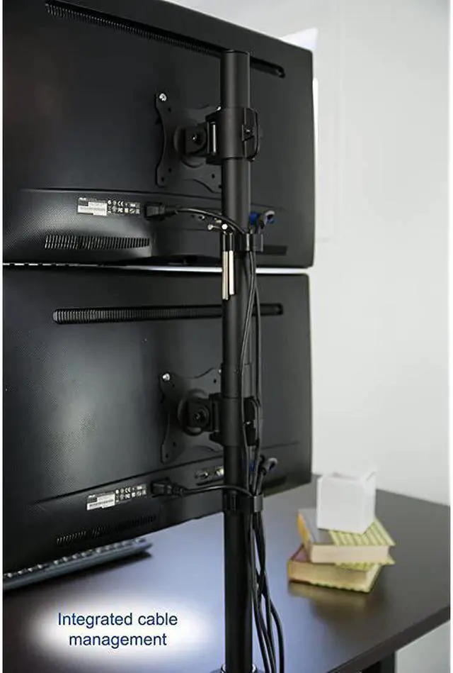 Alt view image 5 of 7 - Dual Computer Monitor Desk Mount Stand Vertical Array for 2 Screens up to 27 inches STANDV002R