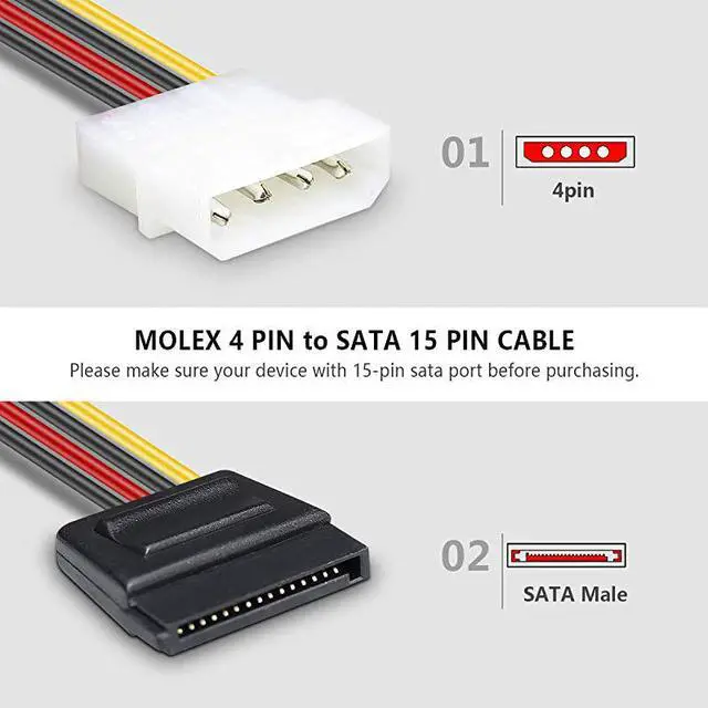 Alt view image 2 of 5 - SATA to Molex  3 Pack 4 Pin Molex to SATA Power Cable 10 Inches