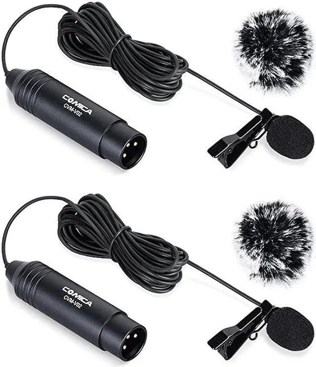Main image of XLR Microphone CVMV02O 2 Pack 1476 fts Phantom Power OmniDirectional Lavalier Lapel Microphone for Canon Sony Panasonic Camcorders Zoom H4n H5 H6 Tascam DR40 DR60D DR70D DR100 Recorders