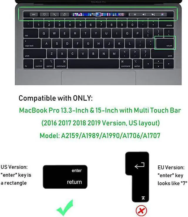 Alt view image 2 of 7 - Korean Ultra Thin Silicone Keyboard Protector Cover Skin for Apple MacBook Pro Touch Bar Retina 13Inch 15Inch Model A1706 A1707 A1989 A1990 A2159 2016 2017 2018 2019 Release Black