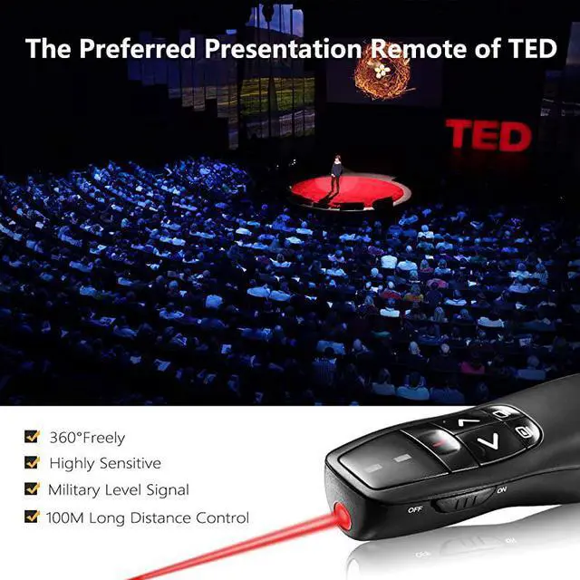Alt view image 2 of 7 - Clicker Remote Laser Pointer Wireless USB Presenter Slideshow PowerPoint Clicker Compatible with Win10MAC Support PPTKeynoteGoogle Slides K100B