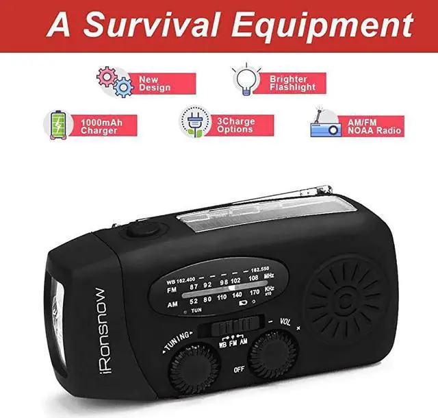 Alt view image 3 of 7 - Upgraded 2000mAh?  Solar Emergency NOAA Weather Radio Dynamo Hand Crank Self Powered AM FM WB Radios 3 LED Flashlight 2000mAh with Charging Indicator Smart Phone Charger Power Bank (Black)