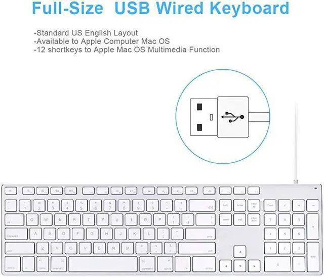 Alt view image 3 of 6 - USB Wired Keyboard with Numeric Keypad for Apple Mac Pro Mini Mac iMac iMac Pro MacBook ProAir