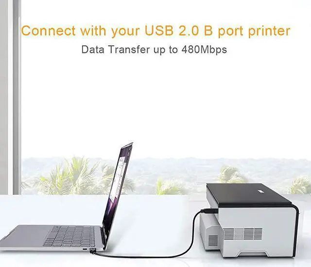 Alt view image 4 of 5 - USB C to USB B Printer Cable 6.6 Feet, USB C Printer Cable Compatible with MacBook Pro, HP, Canon, Brother, Samsung Printers etc, 2M/ Black