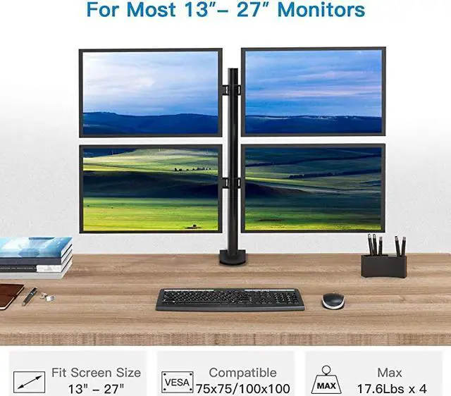 Alt view image 2 of 7 - Quad Computer Monitor Mount Heavy Duty LCD Computer 4 Monitor Stand with Full Articulation Fits Four Screens up to 27 Inches Each Arm Holds up to 176lbs VESA 75x75100x100mm by