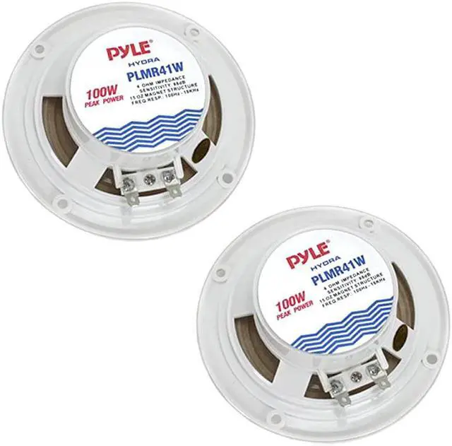 Alt view image 2 of 2 - 4 Inch Dual Marine Speakers Waterproof and Weather Resistant Outdoor Audio Stereo Sound System with Polyprone Cone Cloth Surround and Low Profile Design 1 Pair PLMR41W White