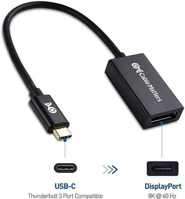 Alt view image 2 of 7 - USB C to DisplayPort Adapter with 8K HDR DisplayPort 1.4 - USB Type C and Thunderbolt 3 Port Compatible with Oculus Rift S, MacBook Pro, Dell XPS, Surface Pro and More