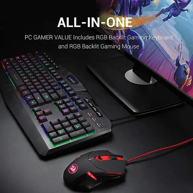 Alt view image 2 of 7 - S101 Wired Gaming Keyboard and Mouse Combo RGB Backlit Gaming Keyboard with Multimedia Keys Wrist Rest and Red Backlit Gaming Mouse 3200 DPI for Windows PC Gamers Black