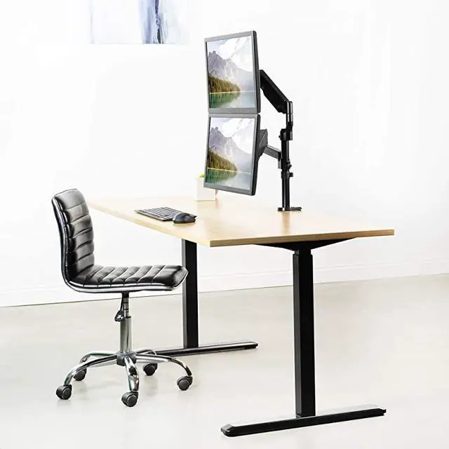 Alt view image 6 of 7 - Dual Monitor Arm Mount for 17 to 32 inch Screens Pneumatic Height Adjustment Full Articulating Tilt Swivel | Heavy Duty VESA Stand with Desk Cclamp and Grommet Option STANDV002K