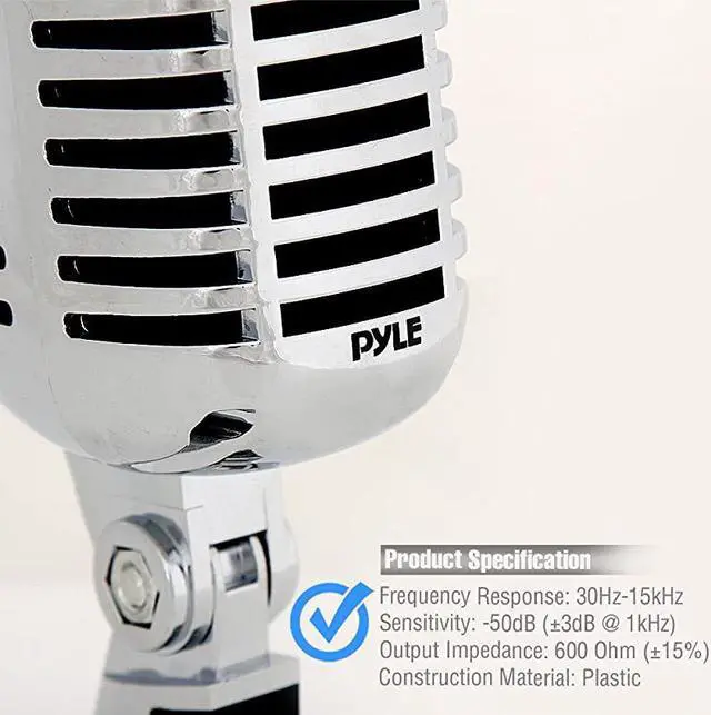 Alt view image 6 of 7 - Classic Retro Dynamic Vocal Microphone Old Vintage Style Unidirectional Cardioid Mic with XLR Cable Universal Stand Compatible Live Performance In Studio Recording  PDMICR42SL Silver