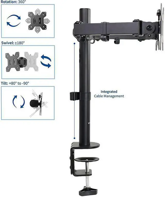 Alt view image 3 of 7 - Dual Monitor Stand Up Desk Mount Extra Tall 39 inch Pole Fully Adjustable Stand for up to 27 inch Screens STANDV012