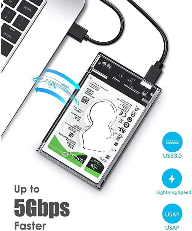 Alt view image 2 of 7 - 25 USB 3 External Hard Drive Enclosure USB30 to SATA Portable Clear Hard Disk Case for 25 inch 7mm 95mm SATA HDD SSD Support UASP SATA III Max 4TB ToolFree Design Clear