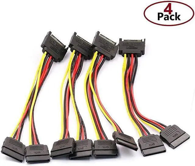Main image of 4pcs SATA Power Splitter Cable15 Pin Male to 15 Pin Dual Female Power Cable 8 Inches