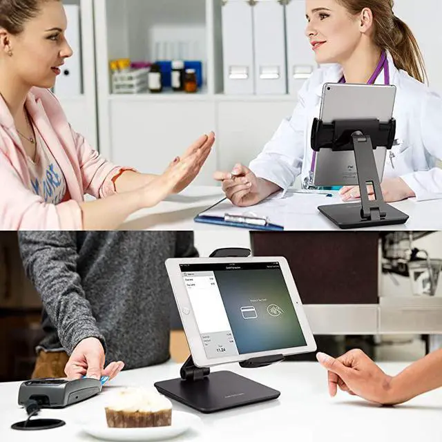Alt view image 3 of 7 - Business Kiosk Aluminum Tablet Stand 360 Swivel Tablet Phone Holders for Any 414 Display Tablets or Cell Phones Professional Sturdy for Store POS Office Showroom Grey