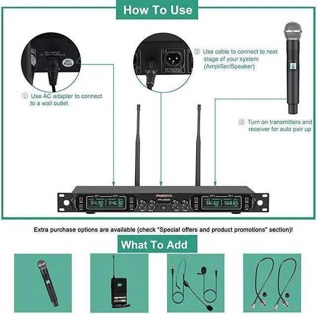 Alt view image 4 of 6 - Wireless Microphone System  4Channel UHF Cordless Mic Set With Four Handheld Mics All Metal Build Fixed Frequency Long Range 260ft Ideal for ChurchKaraokeWeddings Events PTU5000A