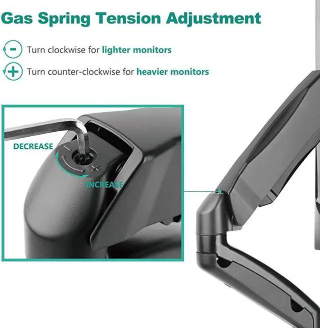 Alt view image 4 of 7 - Single LCD Monitor Fully Adjustable Gas Spring Wall Mount Fits 1 Screen VESA up to 27 inch 143 lbs Weight Capacity Arm Max Extension 17 inch GSWM001 Black