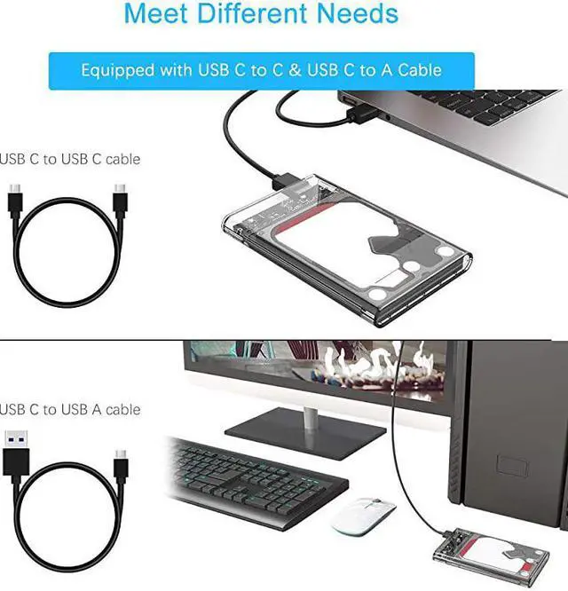 Alt view image 3 of 7 - USB C SSD Enclosure 2.5 inch External Hard Drive Case Type C to SATA with 2 USB 3.1 Cables High Speed 5Gbps Compatible with WD/Seagate 7mm and 9.5mm HDD Support UASP Up to 2TB