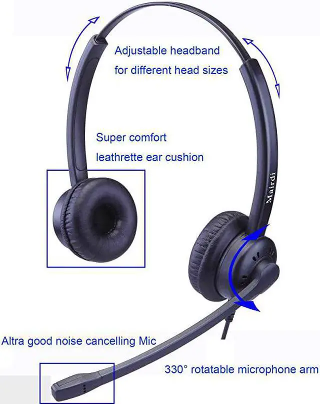 Alt view image 4 of 7 - Headset with Microphone Noise Cancelling with RJ9 Jack 35mm Connector for Office Call Center Landline Deskphone Cell Phone PC Laptop Work for Cisco 7941 7965 6941 7861 8811 8961