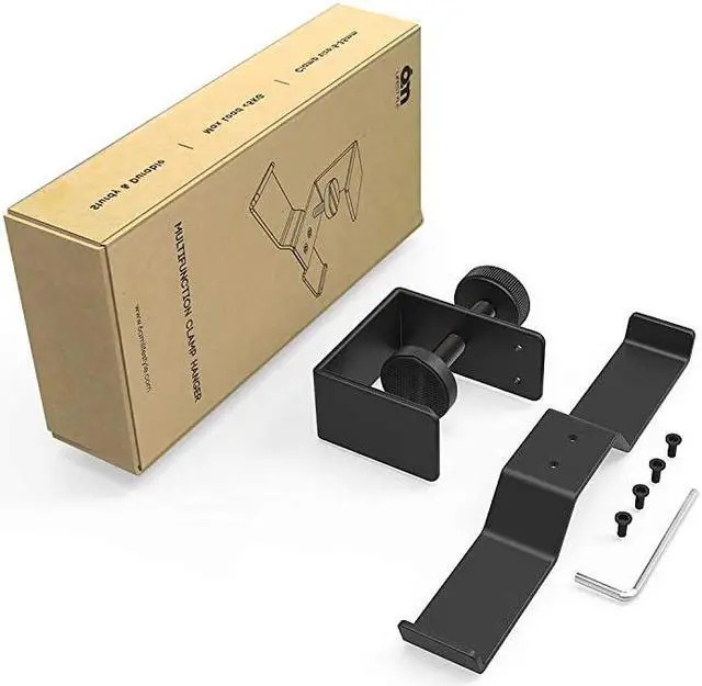 Alt view image 7 of 7 - Under Desk Dual Headphone Hanger  Metal Headset Stand Gaming Earphone Holder Universal Clamp on Desk Hanger Hook for All Headsets Black Patent