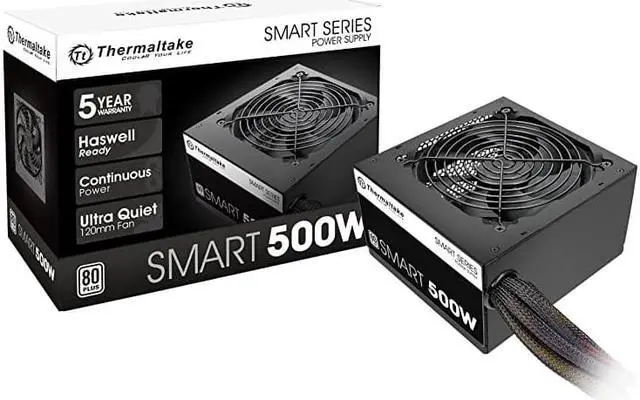 Main image of Smart 500W 80+ White Certified PSU Continuous Power with 120mm Ultra Quiet Cooling Fan ATX 12V V23EPS 12V Active PFC Power Supply PSSPD0500NPCWUSW
