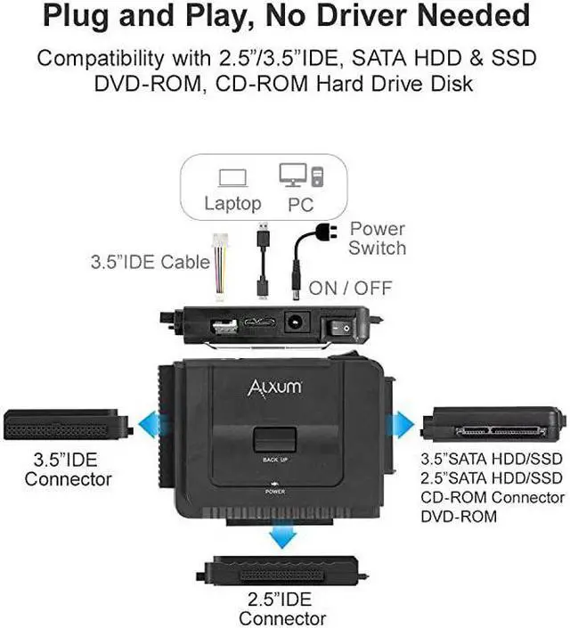 Alt view image 3 of 7 - USB 30 to IDE SATA Converter for Universal 25 amp 35 inches SATA HDD SDD amp IDE HDD Drives Support One Touch Backup Function Hard Drive Adapter with 12V 2A Power Adapter and USB 30 Cable
