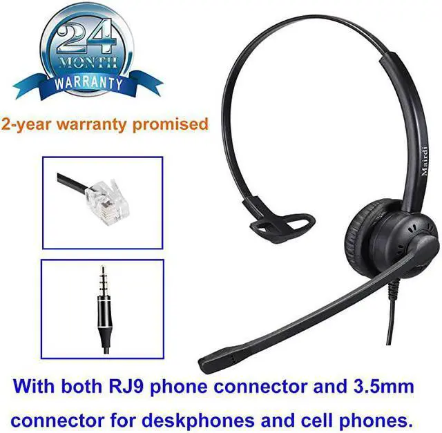 Alt view image 2 of 7 - Headset with RJ9 Jack for Cisco PhoneIncluding 35mm Connector for Cell Phone PC Laptops Mono Telephone Headset with Noise Cancelling Microphone for Call Centers Landline Deskphone