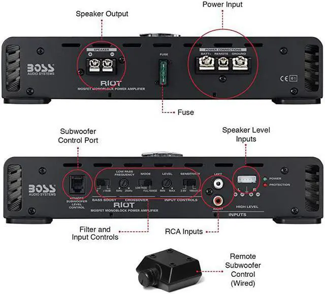Alt view image 3 of 7 - R1100M Riot Series Car Audio Subwoofer Amplifier - 1100 High Output, Monoblock, Class A/B, 2/4 Ohm Stable, Low/High Level Inputs, Low Pass Crossover, Mosfet Power Supply, Stereo