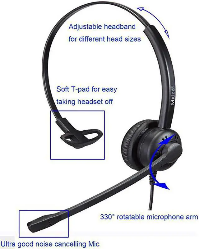 Alt view image 3 of 7 - Headset with RJ9 Jack for Cisco PhoneIncluding 35mm Connector for Cell Phone PC Laptops Mono Telephone Headset with Noise Cancelling Microphone for Call Centers Landline Deskphone