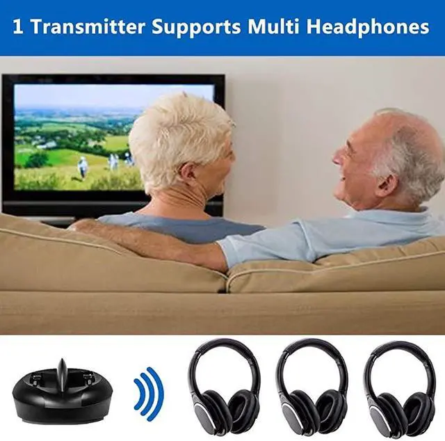 Alt view image 4 of 7 - TV Headphones Over Ear Headsets-RF Transmitter Charging Dock, Hi-Fi Stereo Cordless Headphones for TV, Adjustable Lightweight Rechargeable 10Hrs Battery for Hard of Hearing, 330ft (Black)