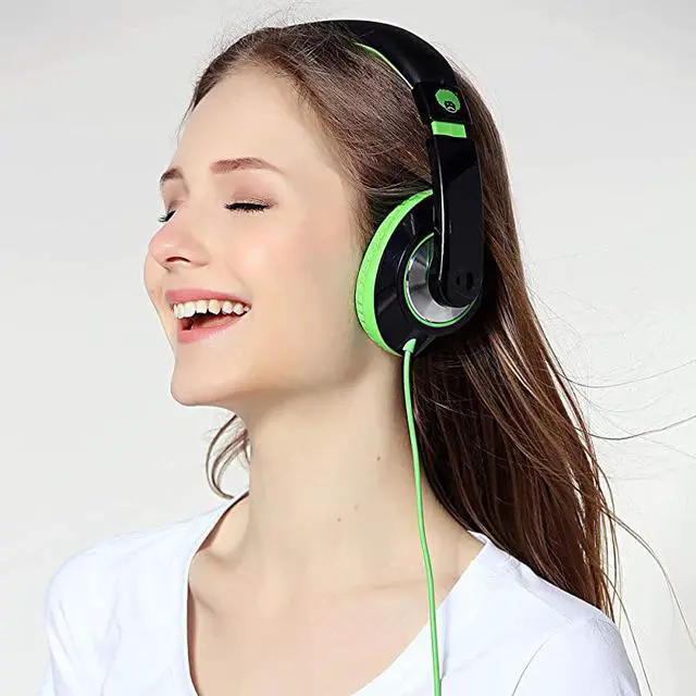 Alt view image 7 of 7 - On Ear Stereo Headphones Earphones for Adults Kids Childs Teens Adjustable Heavy Deep Bass for iPhone iPod iPad MacBook Surface MP3 DVD Smartphones Laptop BlackGreen