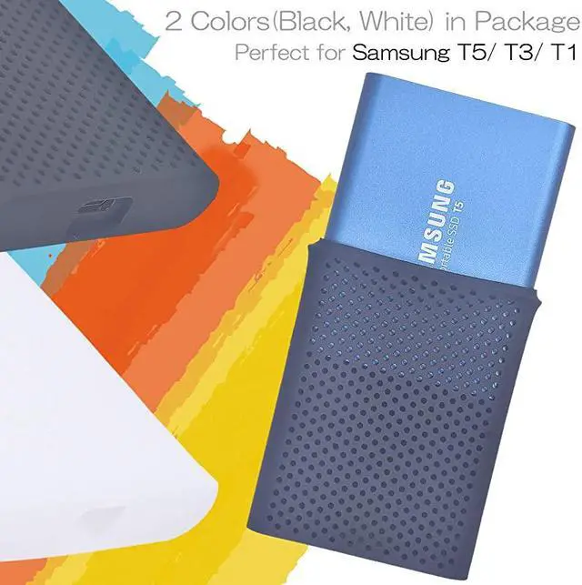 Alt view image 4 of 7 - Samsung T5 SSD Case Comb, 2 Pc Silicone Shockproof Case +1 Pc Hard Leather Zipper Travel Storager for Samsung T5 T3 T1 Portable External SSD(250G 500G 1T 2T) w/ Cable Organizer[5.4x3.8x1.7inch]