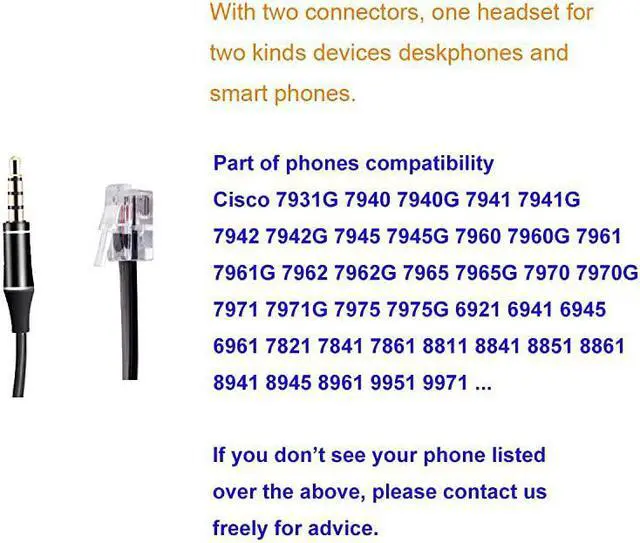 Alt view image 7 of 7 - Headset with RJ9 Jack for Cisco PhoneIncluding 35mm Connector for Cell Phone PC Laptops Mono Telephone Headset with Noise Cancelling Microphone for Call Centers Landline Deskphone