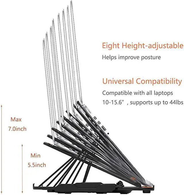 Alt view image 4 of 6 - Laptop Stand Adjustable Laptop Computer Stand MultiAngle Stand Phone Stand Portable Foldable Laptop Riser Notebook Holder Stand Compatible for 9 to 156 Laptops Black