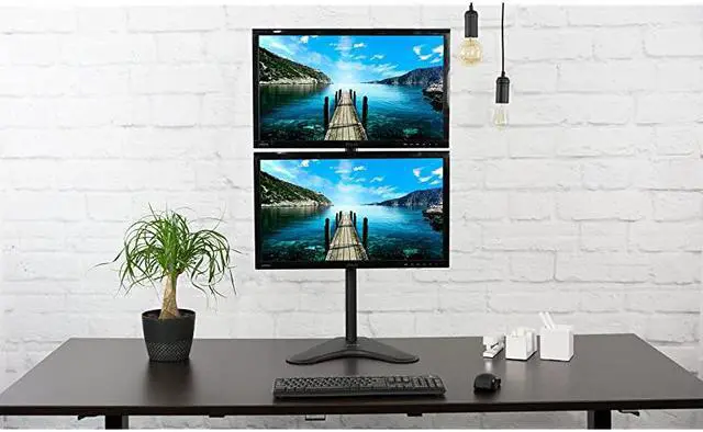 Alt view image 4 of 7 - Dual Monitor Desk Stand Freestanding LCD mount Holds in Vertical Position 2 Screens up to 30 STANDV002L