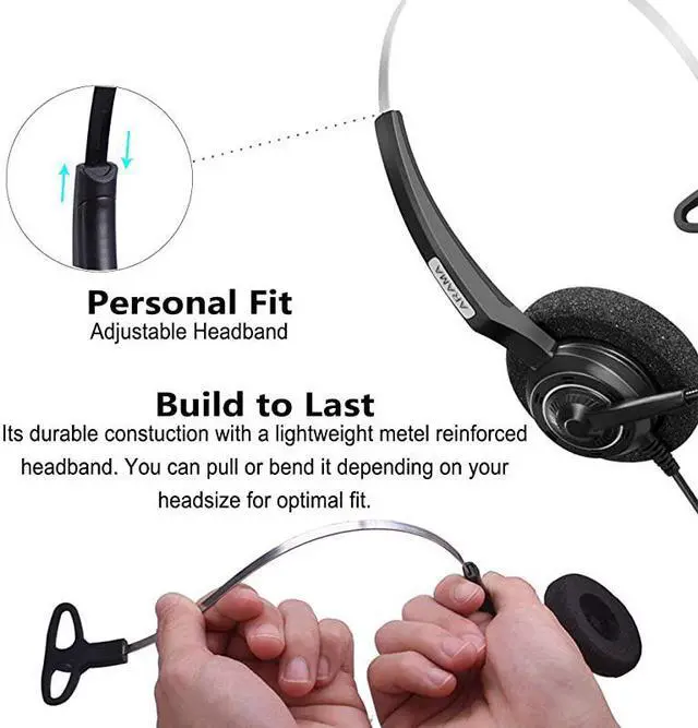 Alt view image 3 of 6 - Phones Headset RJ9 with Pro Noise Canceling Mic and Mute Switch Wired Office Headset Compatible with Polycom Mitel Plantronic Avaya Landline Phones