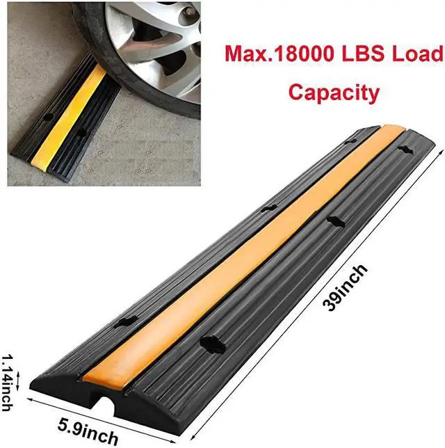 Alt view image 2 of 7 - 4 Pack 1Channel Rubber Cable Protector Ramp Traffic Speed Bump 18000lbs Capacity Heavy Duty Cable Protective Cover Ramp Driveway Hose Cord Track Protector Wires Concealer for Garage Parking