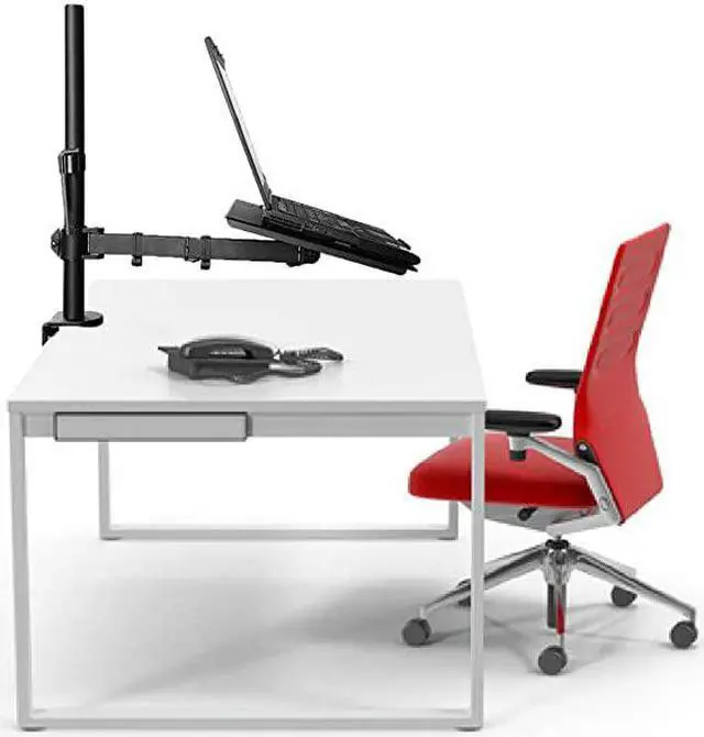 Alt view image 2 of 6 - Laptop Tray Desk Mount for 1 Laptop Notebook up to 17 inch, Fully Adjustable, 22 lbs Capacity with Vented Cooling Platform Stand (M00LP)