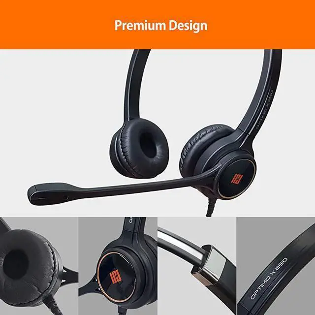 Alt view image 3 of 6 - IPH-255 Optimo-X Duo Ear Noise canceling,Corded Headset for Call Center,Office&Landline Phones with U10P-S Bottom Cable w RJ9 Jack Cable Works with Yealink,Snom,LG &Other IP Phones