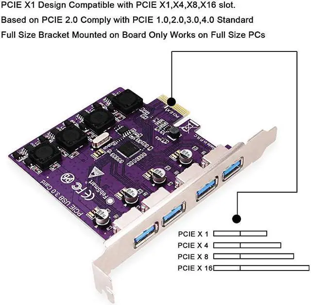 Alt view image 6 of 7 - 4 Ports USB 30 Super Fast 5Gbps PCI ExpressPCIe Expansion Card for Windows Server XP7Vista88110 PCsBuild in SelfPowered TechnologyNo Need Additional Power SupplyFSU4Pro