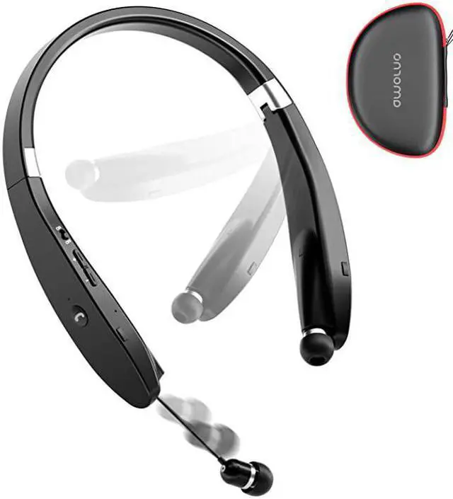 Main image of Foldable Bluetooth Headphones Wireless Neckband Headset with Retractable Earbuds Sports Sweatproof Noise Cancelling Stereo Earphones with Mic Black