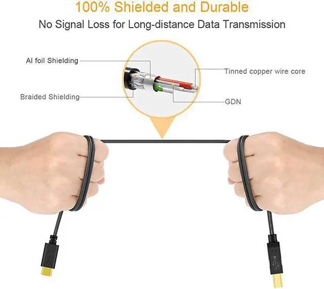 Alt view image 3 of 5 - USB C to USB B Printer Cable 6.6 Feet, USB C Printer Cable Compatible with MacBook Pro, HP, Canon, Brother, Samsung Printers etc, 2M/ Black