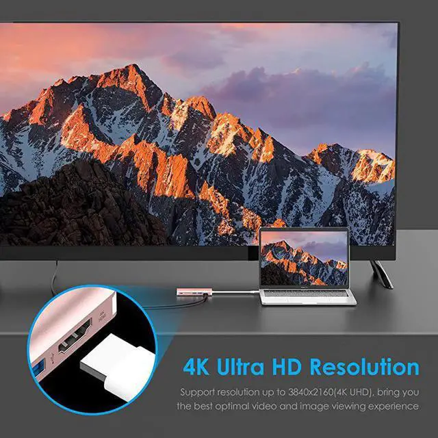 Alt view image 3 of 7 - USBC Digital AV Multiport Hub with 4K HDMI 2 USB 30 Card Reader Type C Charging Gigabit Ethernet Adapter Compatible 20202016 MacBook Pro New Mac AirSurface More CBC68 Rose Gold