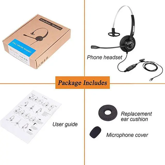 Alt view image 6 of 6 - Phones Headset RJ9 with Pro Noise Canceling Mic and Mute Switch Wired Office Headset Compatible with Polycom Mitel Plantronic Avaya Landline Phones