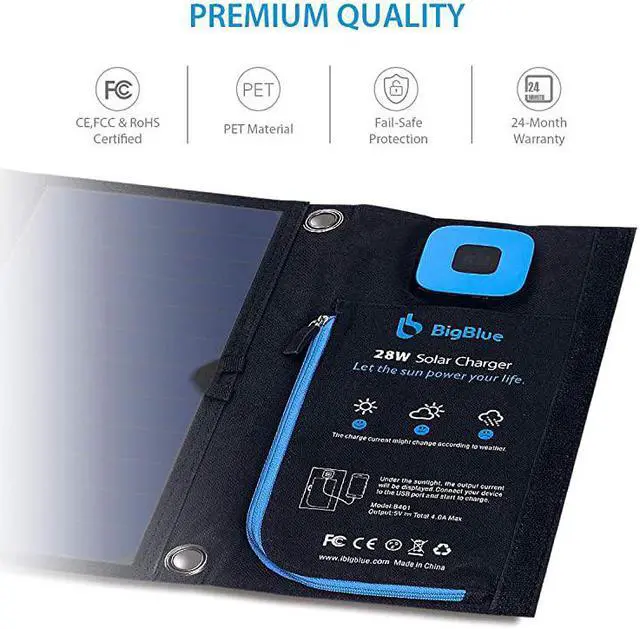 Alt view image 2 of 7 - 28W Solar Charger with Digital Ammeter 2USB5V4A Max Overall Portable Waterproof Solar Panels Phone Charger Compatible with iPhone 11XsXRX8 iPad Samsung Galaxy LG Google Pixel etc