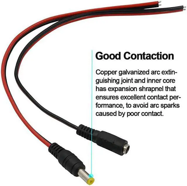 Alt view image 3 of 6 - Real 18AWG 43x2pcs Copper Strands 10 Pairs DC Power Pigtail Cable Wire 12V 5A Male Female Connectors for CCTV Security Camera and Lighting Power Adapter by  21mm x 55mm Ultra Thick