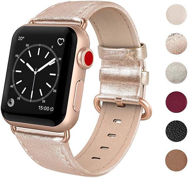 Osber Leather Band Compatible with Apple Watch Women 38mm 40mm 41mm,  Genuine Leather Strap with D-Shape Rose Gold Metal Buckle for iWatch Series  9 8
