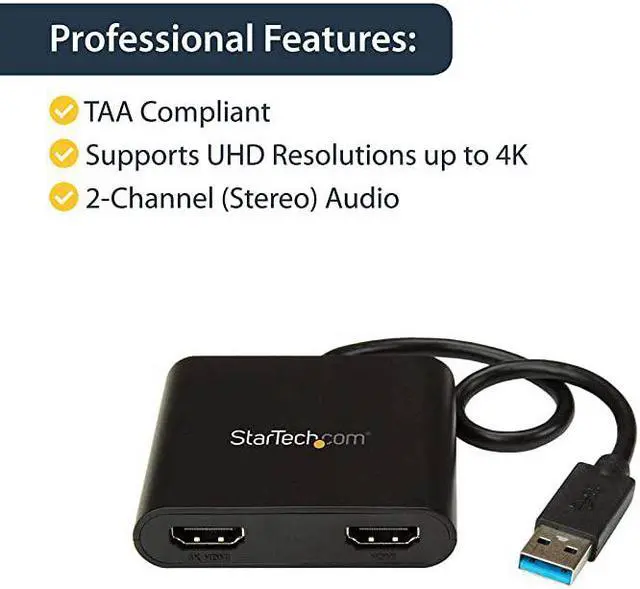 Alt view image 4 of 6 - com USB 30 to Dual HDMI Adapter 4K 30Hz External Video Graphics Card Dual Monitor Display Adapter Supports Windows USB32HD2 Black