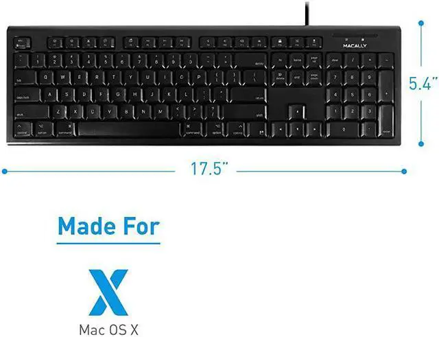 Alt view image 4 of 7 - Full Size Mac Wired Keyboard Compatible with All Macs with USB Port Durable Mac Keyboard with Number Pad 16 Apple Shortcut Keys Rubber Keycaps Spill Proof QKEYB Black