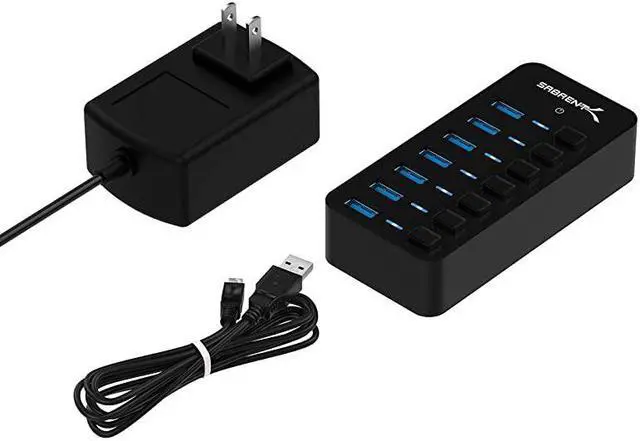 Alt view image 7 of 7 - 36W 7Port USB 30 Hub with Individual Power Switches and LEDs Includes 36W 12V3A Power Adapter HBBUP7